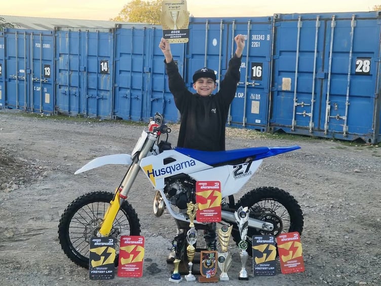 Ten year old, Oli Staples, is the winner for his class in the Amped Bikes EMX Sparks British Championships.