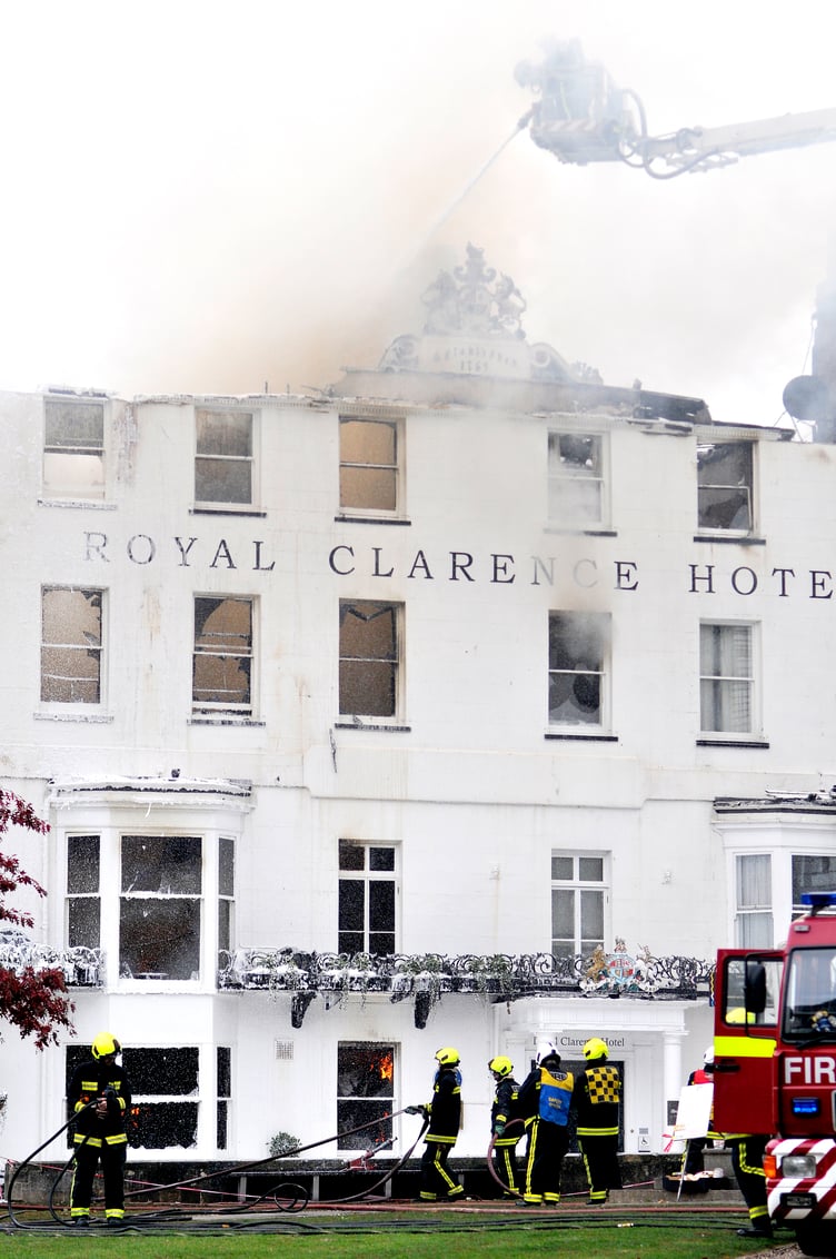 Ten years on. Royal Clarence Hotel Fire in Exeter from October 28, 2016. Photo: Steve Pope/MDA