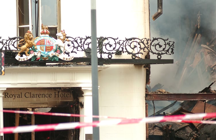 Fire guts the Royal Clarence Hotel, Cathedral Close, Exeter. Photo: StevePope/MDA